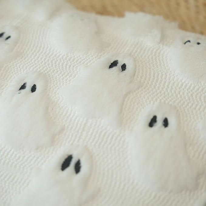 GEEORY Halloween Ghost Soft Plush Pillow Covers, 20 x 20 Inch Set of 2, Fluffy Faux Fur Wool Decorative Farmhouse Cushion Case for Sofa Home Decoration White GC026-20