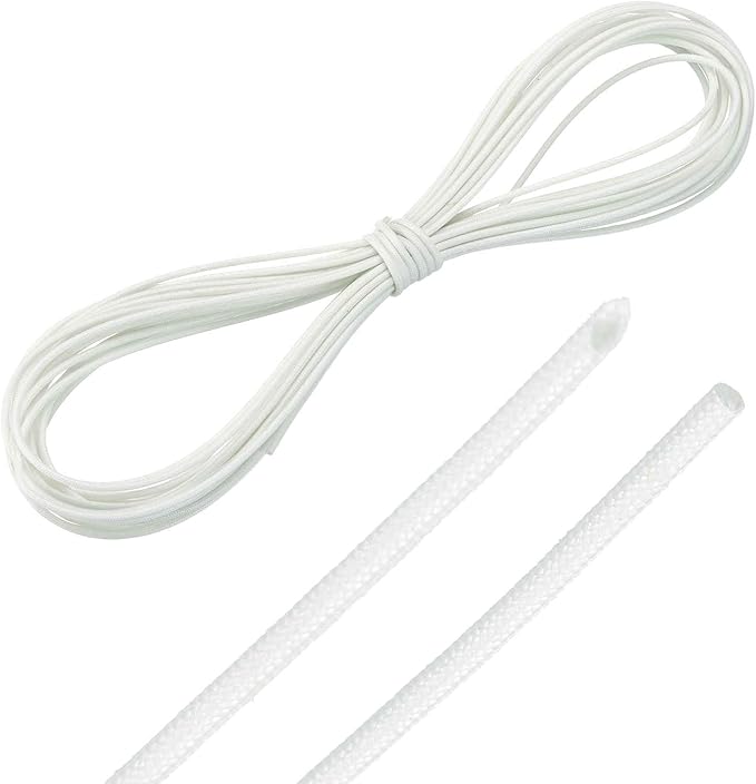 MECCANIXITY 30ft Braided Cable Sleeve, 1/32" ID 200C High Temperature 1500V Fiberglass Wire Insulation Cord Protector Organizer Wires Management for Motor Engine Fuel Line, White
