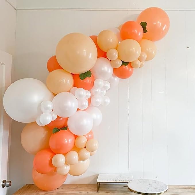 Little Cutie Baby Shower Balloons Arch Kit, 162pcs Orange Sage Green Nude Pearl White and Metallic Gold Balloons for A Little Cutie is on the Way Baby Shower 1st Birthday Party Decorations