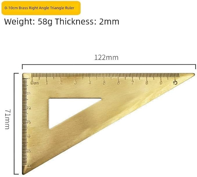 Golden Brass Ruler Set with Protractor and Triangles, 18 cm / 7 inch for Precision Measuring Tools for Drafting, Art, Engineering, School, Office, Portable Stationery Kit
