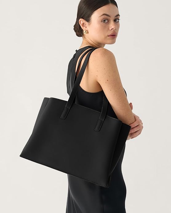 Work Tote Bags for Women 14 Inch - Work Bag Laptop Bag with Zip Compartments - Large PU Leather Office Computer Briefcase