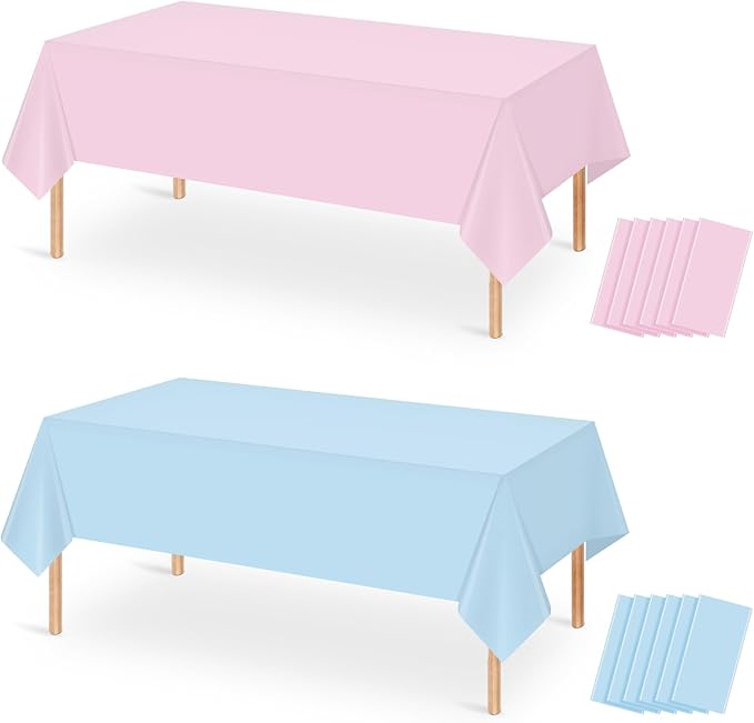 MASHAN 12Pack Gender Reveal Tablecloths, Disposable Plastic Pink and Blue Tablecloth, Rectangle Table Covers for Boy or Girl Baby Shower Party Decorations,54×108 Inch