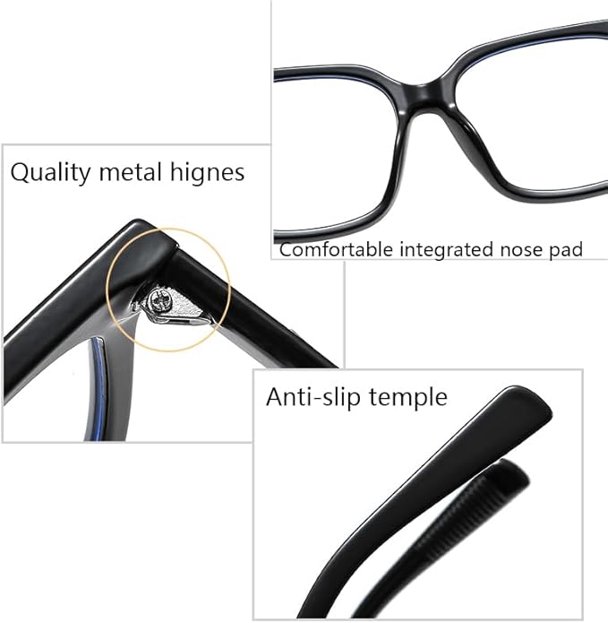 Siming Blue Light Blocking Glasses, Square Frame, Black, TR90 Lightweight Plastic, Anti-Slip Design, Unisex Adult