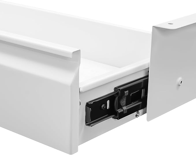 LEYSRIS 23.9" Under Desk Storage Drawer, White Sliding Pull-Out Drawer for Sit Stand Workstation