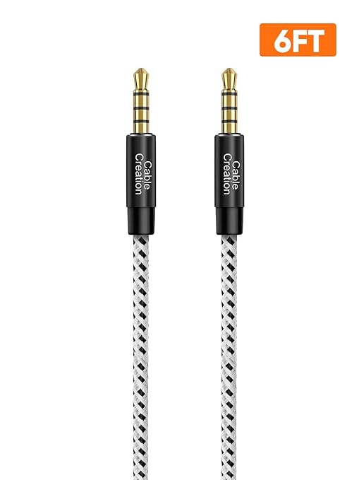 CableCreation 3.5mm TRRS Audio Cable 6FT, 4-Pole Aux Cord Male to Male Braided 1/8 inch Auxiliary Hi-Fi Stereo Jack Compatible with Headphone, Car, Speaker, Phone, Tablet, Laptop and More