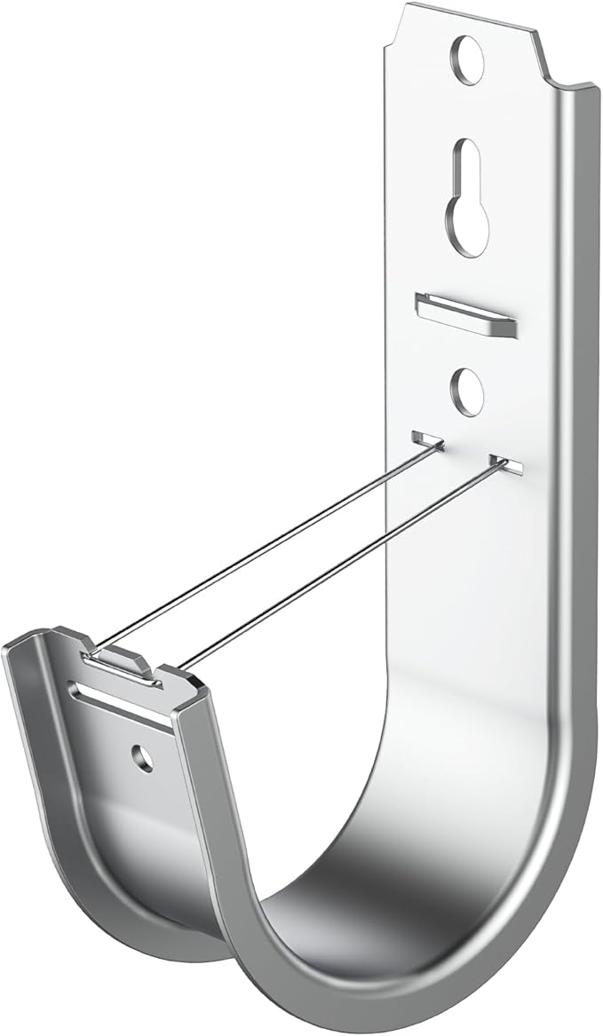 ForoGore 50 Pack 2 Inch J Hook Wall Mount J Hook with Retainer Clip Galvanized Steel Wall Cable Hooks Smooth Round Edge J Hook for Hanging Wire Cable Management & Organization Solution