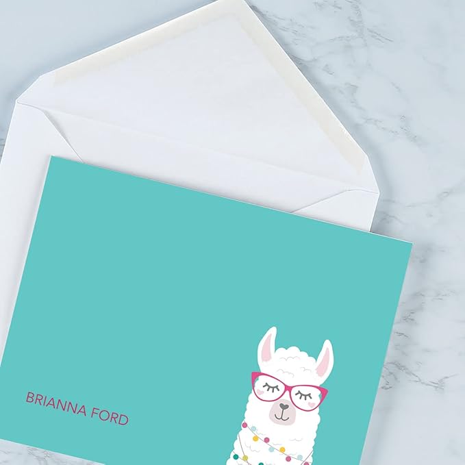 Current Simple Llama Personalized Note Cards - 24 Cards with White Envelopes, 4¼ x 5½ Inch Size, Blank Stationery, Add Names or Text, For Thank You Notes, Invitations, & Announcements