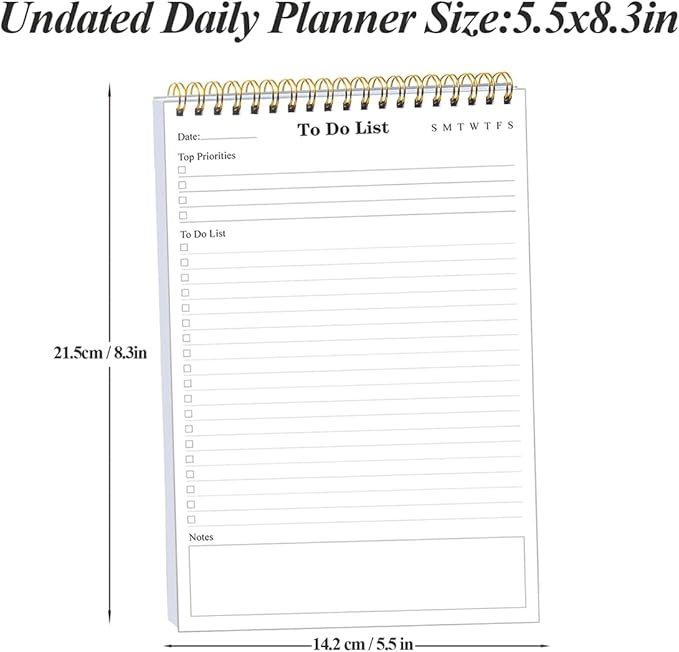 (50-Pack) To Do List Notepad - A5 Undated Daily Planner, 2500 Sheets/5000 Pages To Do List Notebook for Work, Spiral Waterproof Notepad for Office Supplies, School Planner, 5.8" x 8.3"