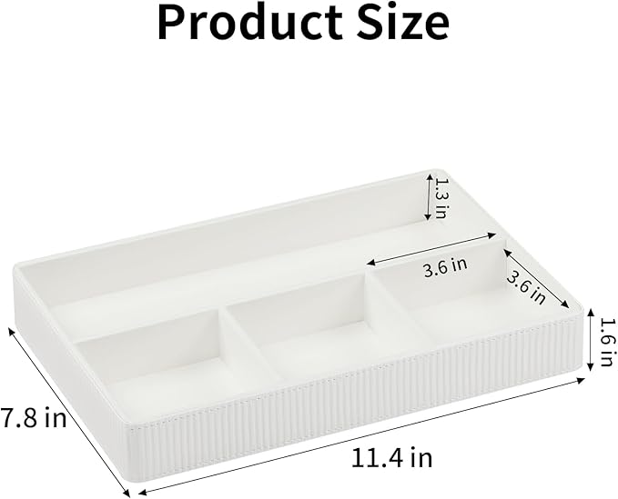 NICLNGSH PU Leather Valet Tray, Decorative Trinket Vanity Desk Drawer Organizer Tray, Perfume Dish Catch All Bowl for Keys, Nightstand Drawer Organizer Women Men with 4 Compartments (Cream-White)