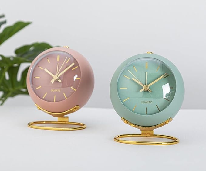 SHISEDECO Small Tableclocks Classic Non-Ticking Tabletop Alarm Clock with Night Light, Battery Operated Deskclock with HD Glass for Living Room Bedroom Bedside Indoor Decor (RN- Green)