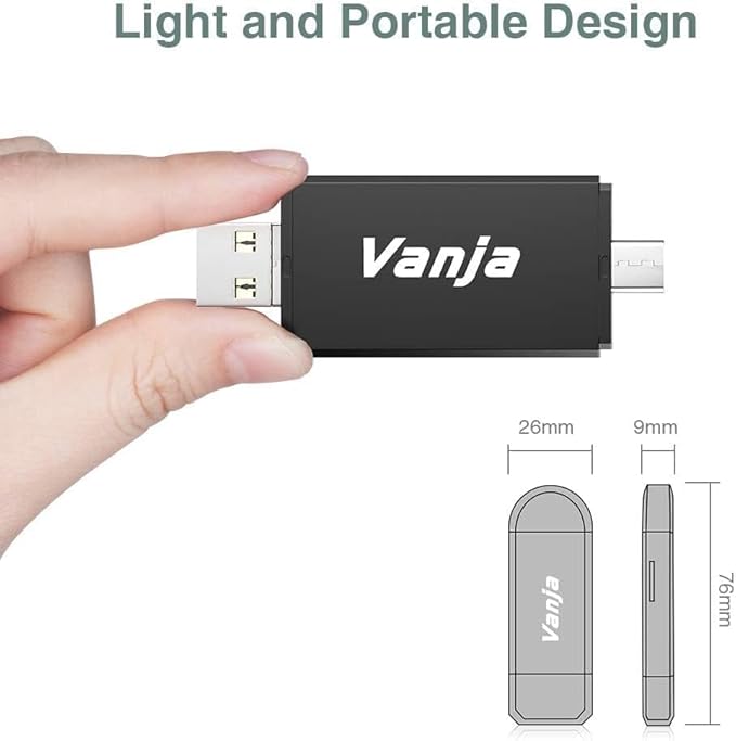 Vanja SD Card Reader, USB 3.0 & USB C Dual Slots Micro SD Card Adapter, Memory Card Reader for SD, SDHC, SDXC, microSDHC, microSDXC | Compatible with iPhone 17/16/15 Series, Android, Windows/macOS