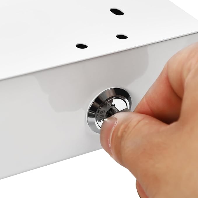 14.17" Under Desk Storage Drawer, Locking Design White Sliding Pull-Out Drawer for Sit Stand Workstation