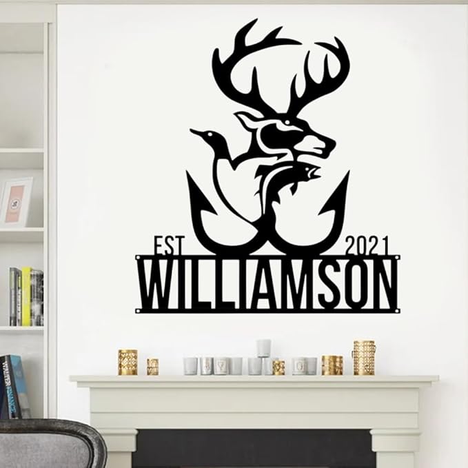 Personalized Deer Hunting Metal Sign, Rustic Antler Wall Art, Black Home Cabin Plaque, Outdoor Christmas Decorations,Custom Wildlife Gift for Men, Hunters and Nature Enthusiasts