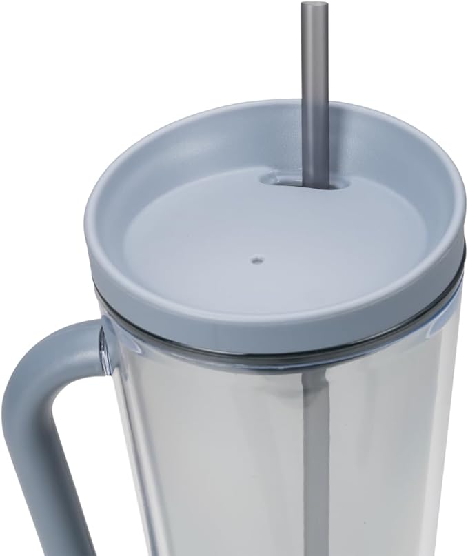 COOL GEAR 3-Pack 26 oz Spritz Tumbler with Straw and Handle | Pressure Fit Lid, Colored Re-Usable Tumbler Water Bottle with Straw and Handle - Cool Grey Pack