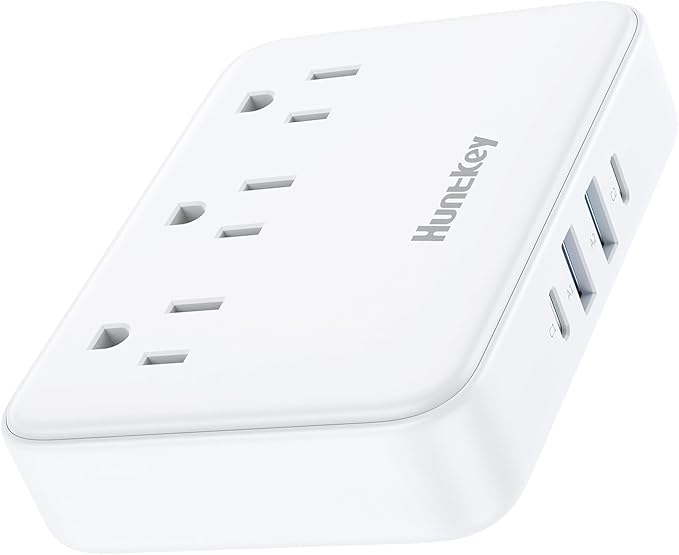Innovative Power Strip, Cord Removable Design, Huntkey 3 Outlets Non Surge for Cruise, Travel Power Strip with 4 USB Ports (2 USB-C, 2 USB-A), ETL Listed, Customize Cord Length