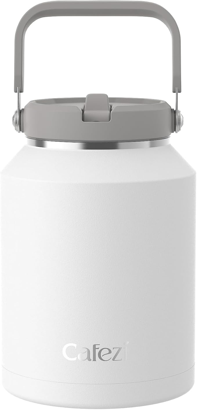 64 oz Insulated Water Bottle with Flip Straw, Vacuum Insulated Stainless Steel Jug with Top Handle, Leak-Proof Lid, Sweat-Free, Wide Mouth, Keeps Ice Cold up to 34 Hours