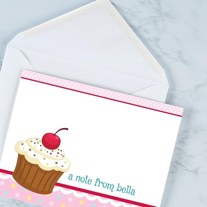 Current Sweet Icing Cupcake Personalized Note Cards - 24 Cards with White Envelopes, 4¼ x 5½ Inch Size, Blank Stationery, Add Names or Text, For Thank You Notes, Invitations, & Announcements