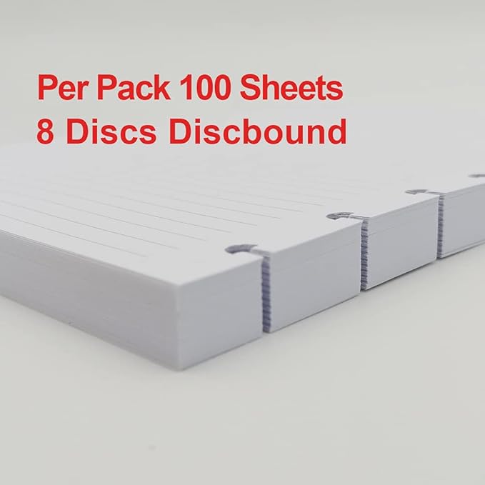 A5 TUL Discbound Lined Refill Paper, Junior Size 8 Disc Disbound Notebooks, 100Sheets/200Pages, 100gsm White Paper, 5.8'' x 8.2''