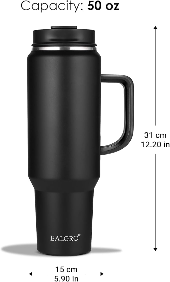 50 oz Tumbler with Handle, Insulated Tumblers with Lid and Straw, Large Metal Sports Water Bottle Jug, Thermal Stainless Steel Travel Coffee Mug Cup, Blue