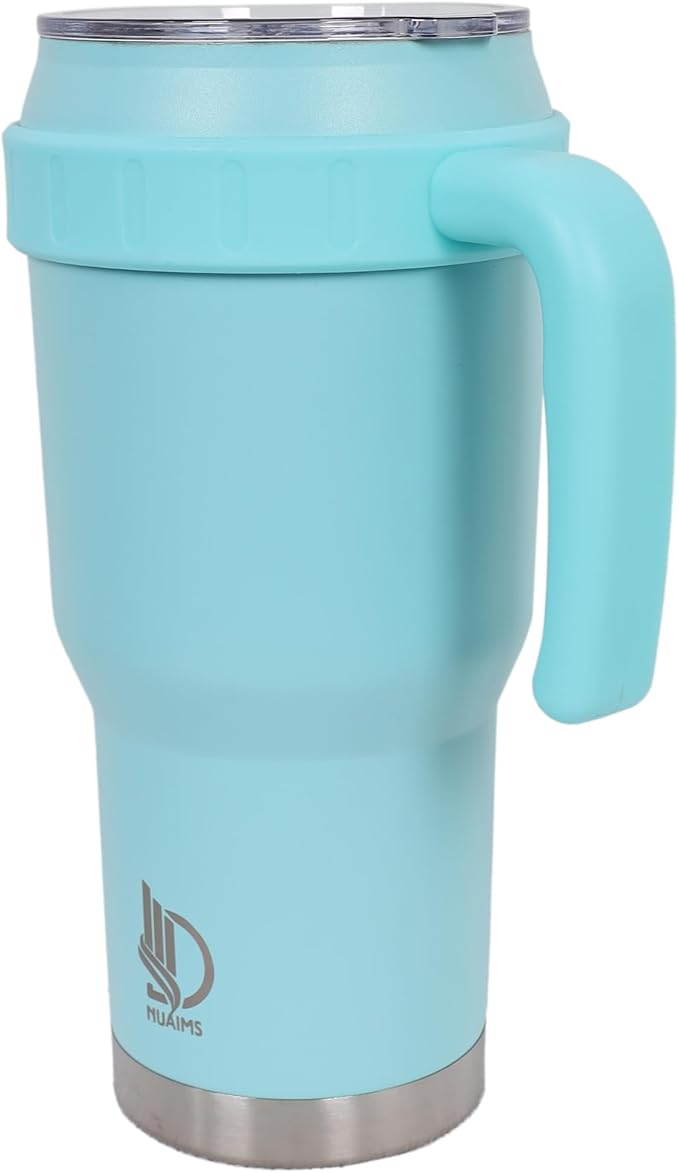 40 Oz Tumbler with Handle & Straw Lid, Insulated Stainless Steel Vacuum Flask, Double Wall Thermal Car Cup for Hot & Cold Drinks, Leak Proof, BPA Free (Light sky Blue)