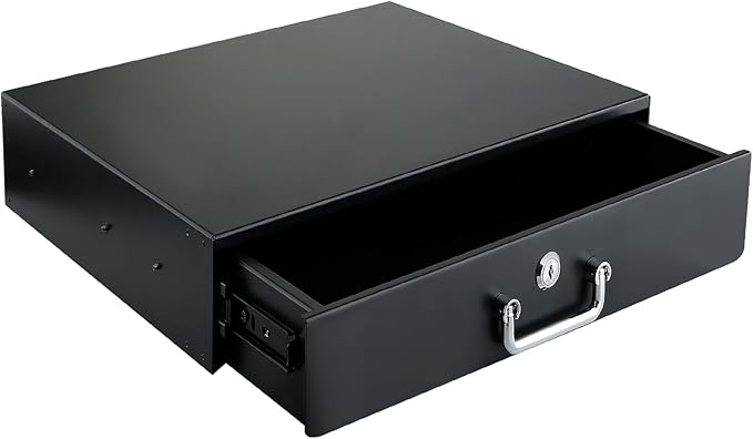 2U Rack Drawer, Designed for 19-inch Network Equipment, Servers or Cabinet Enclosures. Sliding and Lockable Server Rack Drawer Features Cable Management Holes