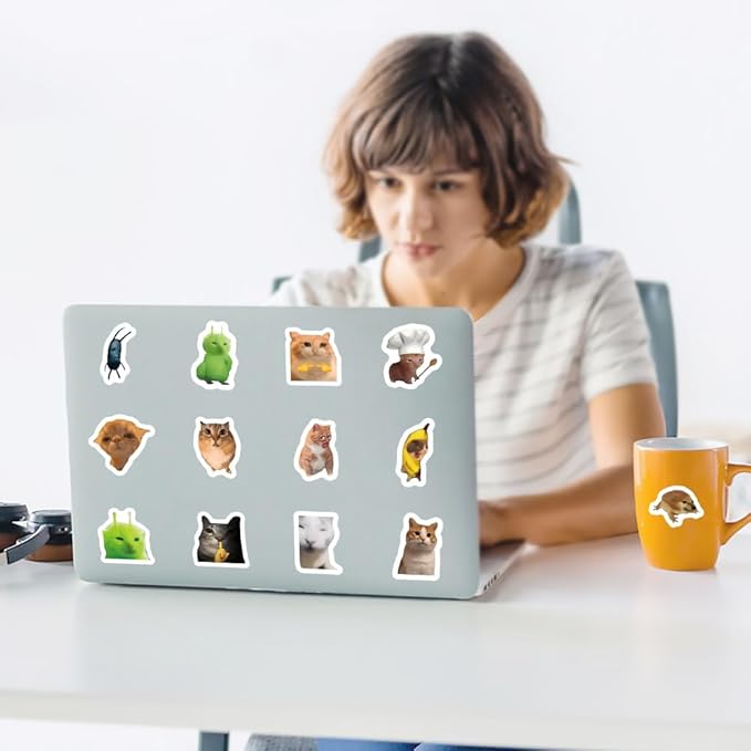 500PCS Funny Cat Stickers 14 Styles Sticker Rolls Cartoon Cute Kitty Stickers Cat Party Favors Waterproof Vinyl Stickers for DIY Crafts, Journals, Planners, Laptop