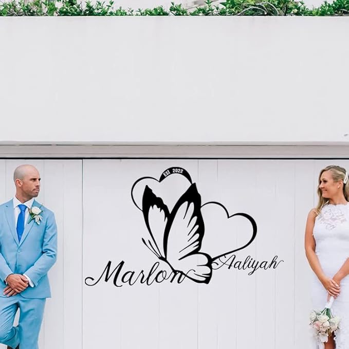 Personalized Last Name Metal Sign,Customized Metal Heart Butterfly Sign,Custom Couple's Name Sign for Her,Outdoor/IndoorDecor,Wedding and Housewarming Gift for New Couple,Valentine's Day Gift