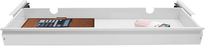 LEYSRIS 33.3" Under Desk Storage Drawer, White Sliding Pull-Out Drawer for Sit Stand Workstation