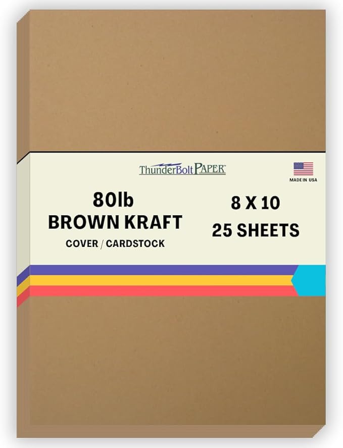 25 Brown Kraft Fiber 80# Cover Paper Sheets - 8" X 10" (8X10 Inches) Photo|Picture-Frame Size - Rich Earthy Color with Natural Fibers - 80lb/Pound Cardstock - Smooth Finish
