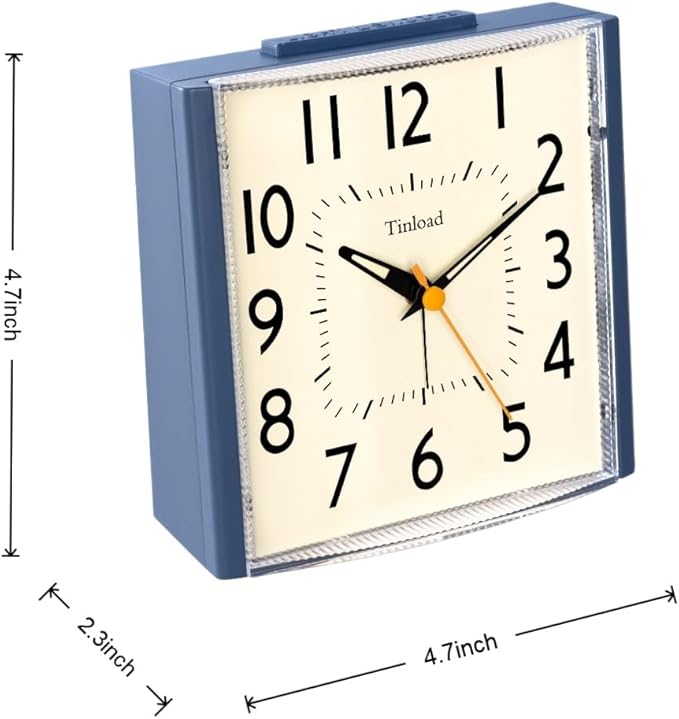 Tinload 4.7" Large Vintage Retro Analog Alarm Clock, Super Silent Non Ticking Clock with Manual Light, Snooze, Battery Operated, Simply Design, for Living Room, Bedroom, Bedside, Desk, Gift Clock