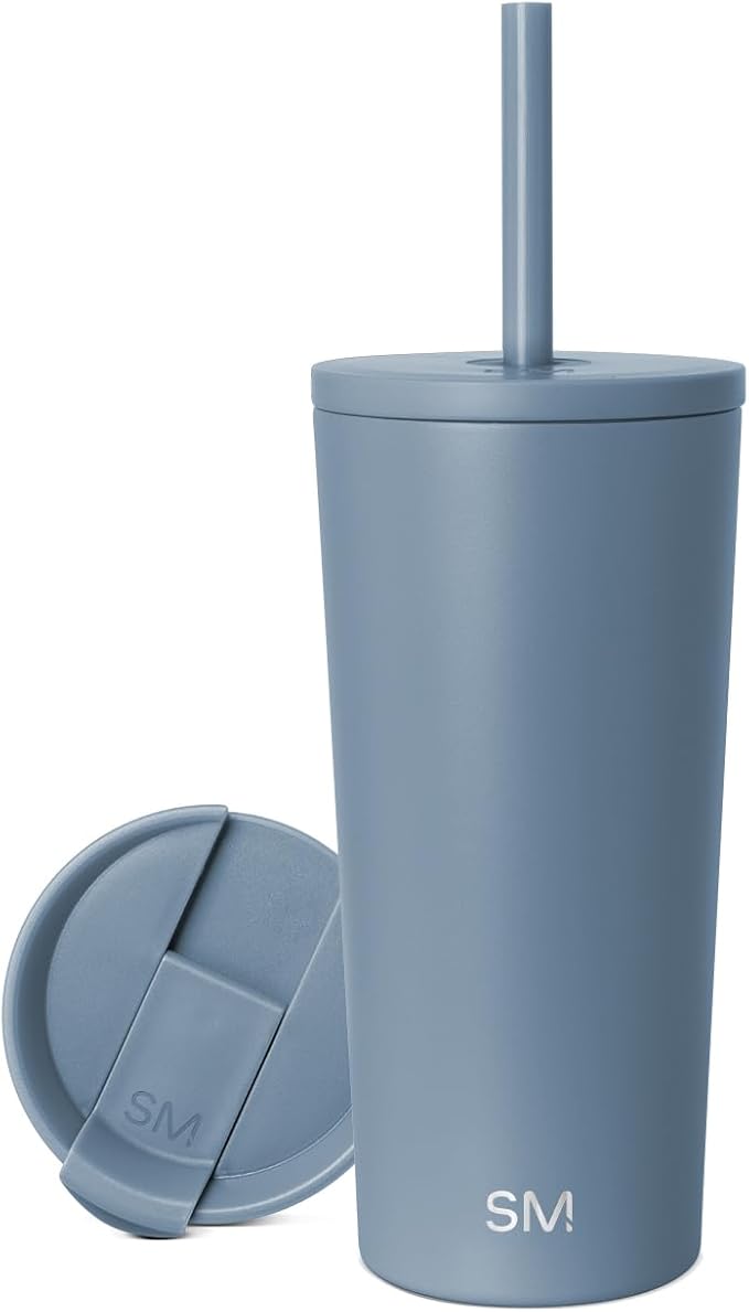 Simple Modern Insulated Tumbler with Lid and Straw | Iced Coffee Cup Reusable Stainless Steel Water Bottle Travel Mug | Gifts for Women Men Her Him | Classic Collection | 20oz | Blue Dune