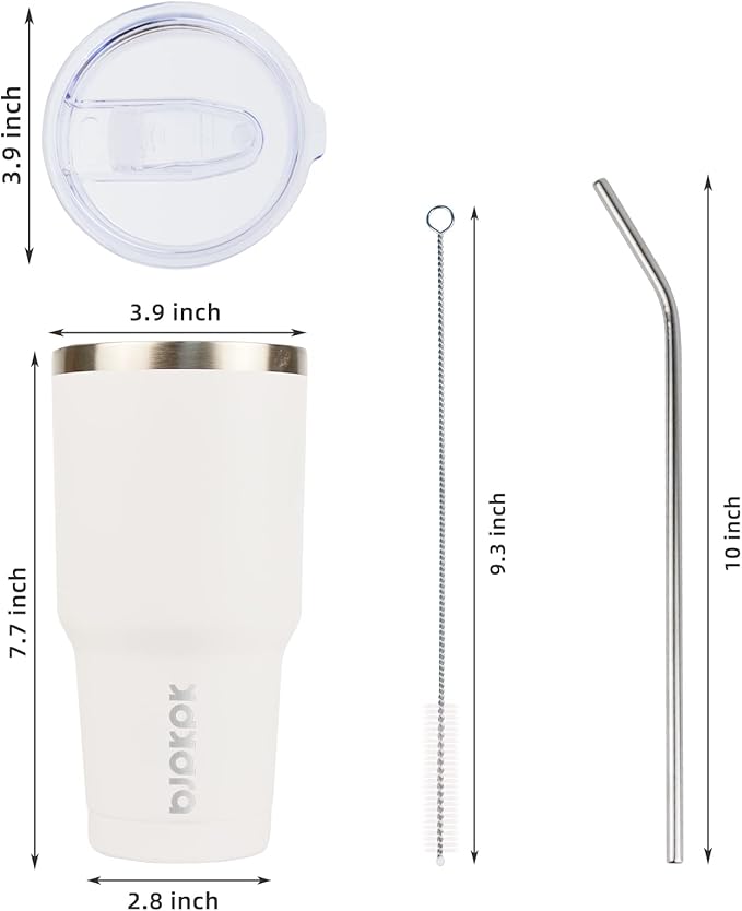 BJPKPK 30oz White Stainless Steel Tumbler With Lid And Straw Reusable Insulated Coffee Travel Thermal Tumblers Cup
