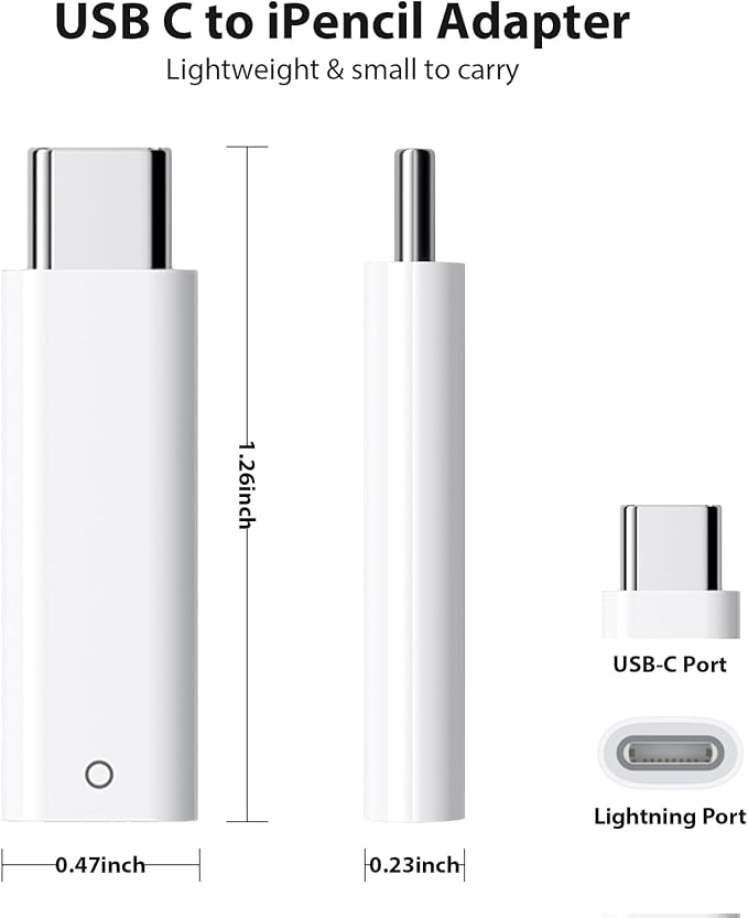USB C Pencil Adapter for Apple Pencil 1st Generation, USB-C to for Lightning Pencils Charger Adapter Compatible with iPad 10th Gen, Type-C iPencil Dongle Connector Pair for iPad 10 to iPencil 1, 2Pcs