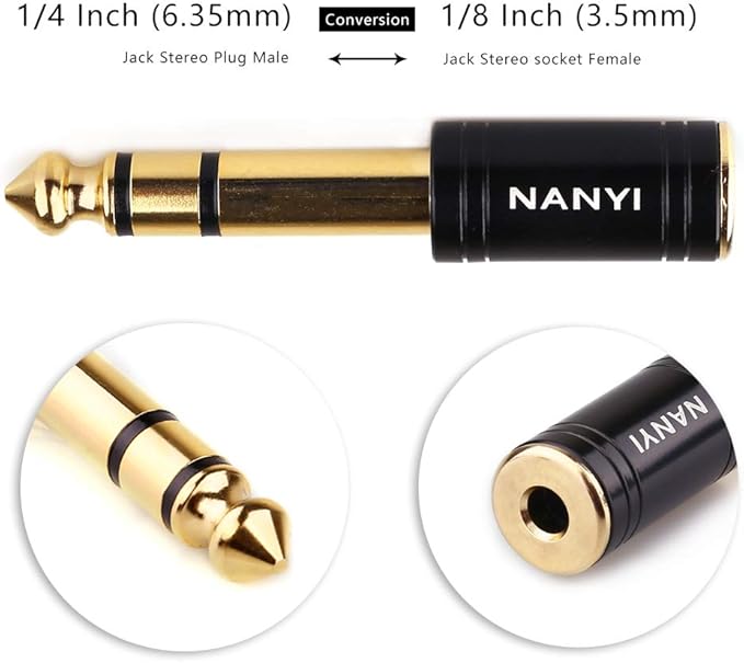 NANYI 1/4'' Male to 1/8'' Female Stereo Headphone Adapter Connect Cable, Upgrade 6.35mm Jack Stereo Socket Male to 3.5mm Jack Stereo Plug Female for Headphone, Amp Adapte, Black 1-Pack