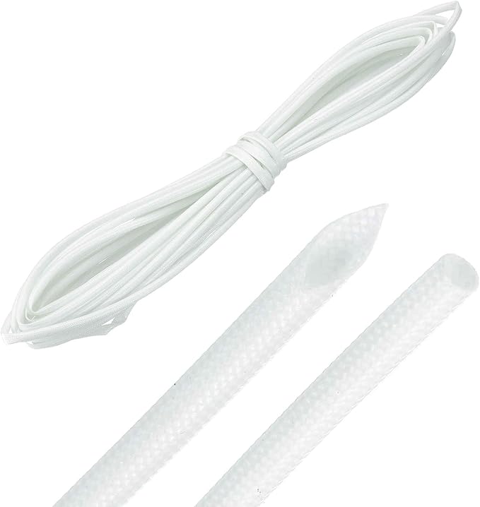 MECCANIXITY 20ft Braided Cable Sleeve, 5/64" ID 200C High Temperature 1500V Fiberglass Wire Insulation Cord Protector Organizer Wires Management for Motor Engine Fuel Line, White