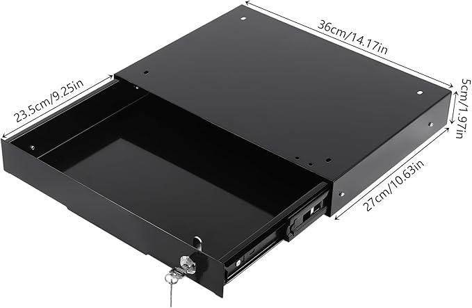 14.17" Under Desk Storage Drawer, Locking Design Black Sliding Pull-Out Drawer for Sit Stand Workstation