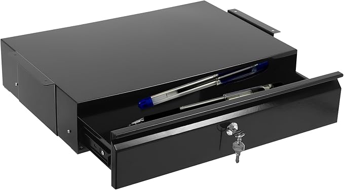 17.7" Under Desk Storage Drawer, Locking Design Black Sliding Pull-Out Drawer for Sit Stand Workstation
