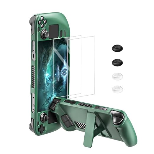 bibuks ﻿Steam Deck Case,Steam Deck OLED Protective Case,Non-Slip Skin Protective Shell Accessories with Kickstand ,2 Screen Protector, 4 Thumb Grip (Green)