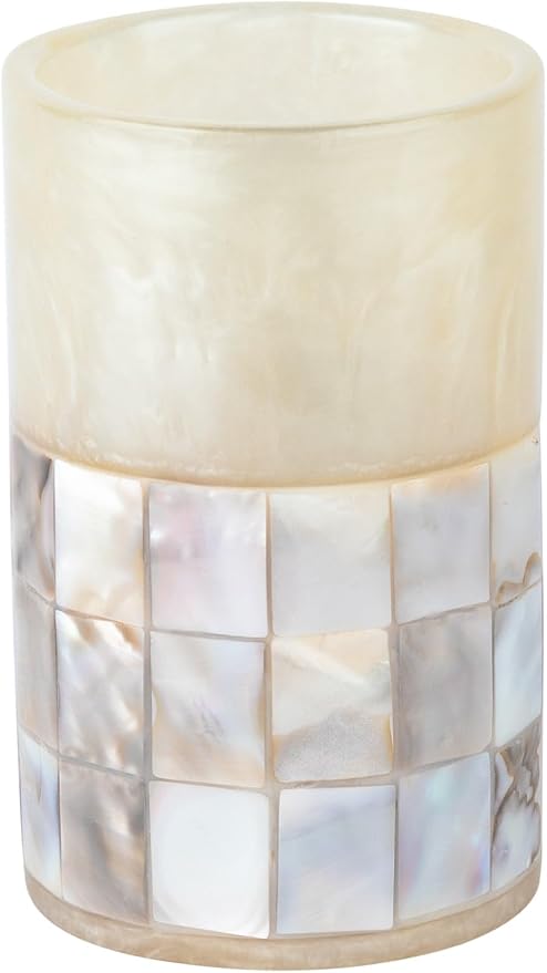 Milano Toothbrush Cup - Electric Toothbrush Holder for Bathroom fits Toothbrushes and Toothpaste - Bathroom Tumbler Cup Finished with Beautiful Mother of Pearl Shells