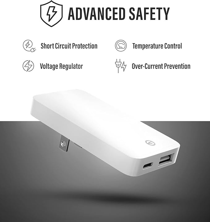 Type C Flat Wall Charger, Galvanox Ultra Slim (Multi-Port Power Adapter) for iPhone 13/14/15/16 iPhone 17 Pro/Max and Samsung Galaxy Models, 20W Fast Charging Outlet Plug (Dual USB-C USB-A)
