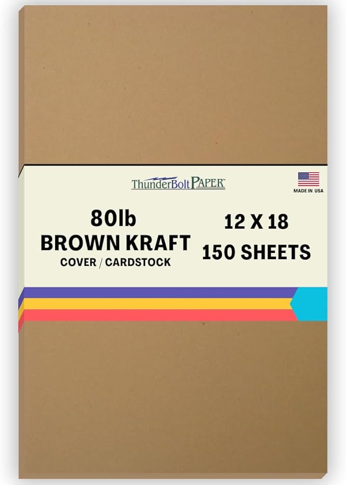 150 Brown Kraft Fiber 80# Cover Paper Sheets - 12" X 18" (12X18 Inches) Large|Poster Size - Rich Earthy Color with Natural Fibers - 80lb/Pound Cardstock - Smooth Finish