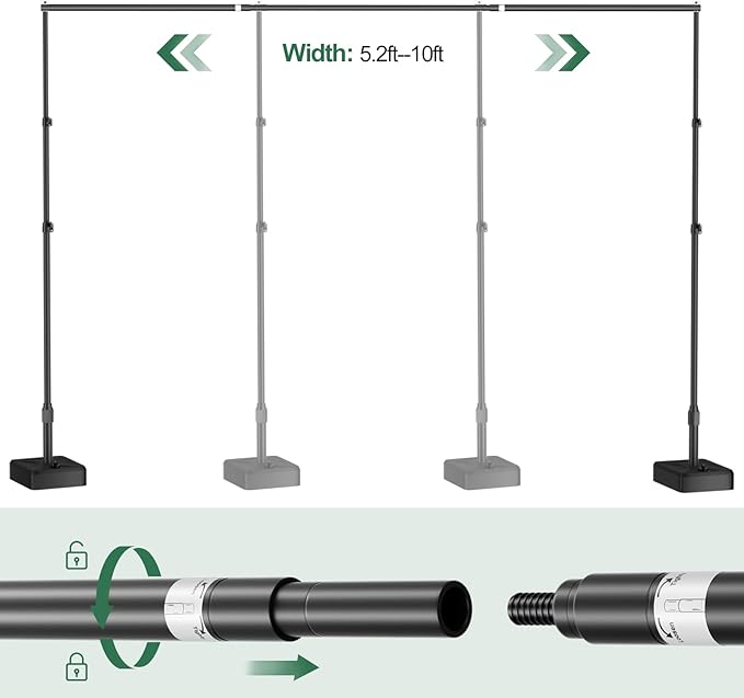 EMART Backdrop Stand with Heavy Duty Water Tank Base 7x10ft Adjustable Metal Photo Backdrop Stand Kit Pipe and Drape Square Background Frame for Birthday Party, Wedding Decorations, Studio Photography