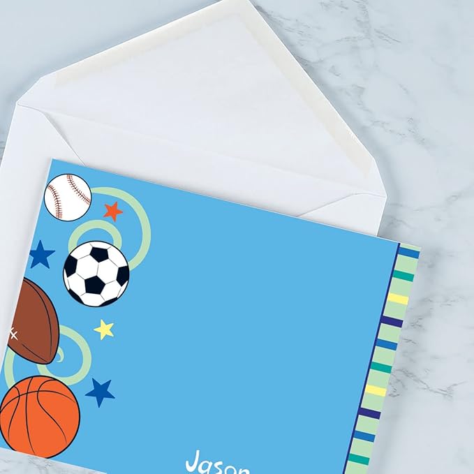 Current Sports Balls Kids Personalized Note Cards - 24 Cards with White Envelopes, 4¼ x 5½ Inch Size, Blank Stationery, Add Names or Text, For Thank You Notes, Invitations, & Announcements