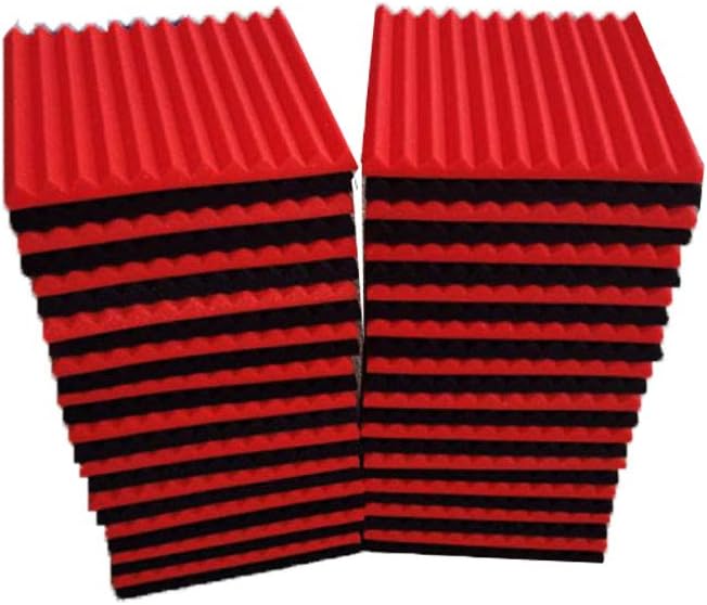 50 Pack Acoustic Panels Soundproof Studio Foam for Walls Sound Absorbing Panels Sound Insulation Panels Wedge for Home Studio Ceiling, 1" X 12" X 12" (Black&Red)