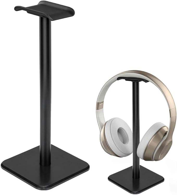 Deear Headphone Stand Gaming Headset Holder Universal Aluminum Metal Headphone Holder Hanger with Aluminum Supporting Bar Flexible Headrest ABS Solid Base for All Headphone,Black, HSB3602