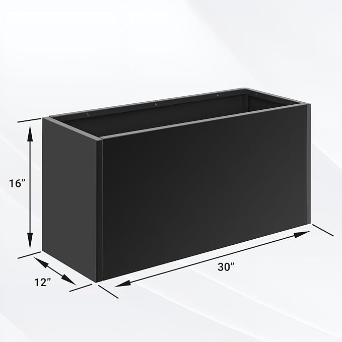 Metal Planter Box 30” x 12” x 16”, Tall Planter Box with Removable Insert Shelf, Black Steel Planter Heavy Duty for Porch, Garden, Patio, Yard