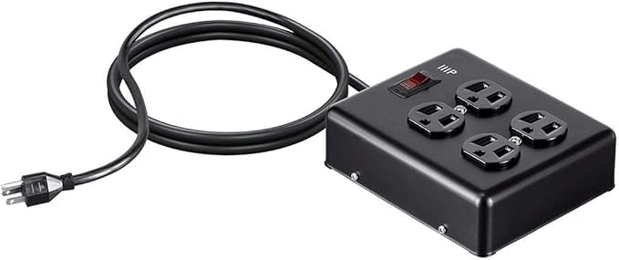 Monoprice Heavy Duty Metal Surge Protector - 4 Outlet Power Strip, 180 Joules, UL Certified, 6 Feet Cable, Black
