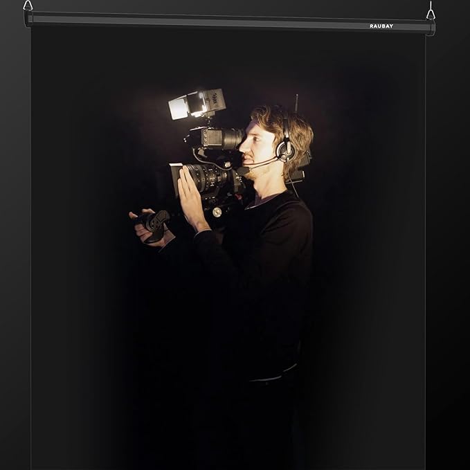 RAUBAY Retractable Pull Down Black Screen Backdrop - 59.8" x 86.6" Collapsible Wall-Mount Background for Professional Video Production, Photography, TikTok and Video Conferencing