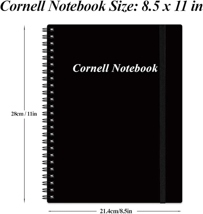 Yaridar A4 Cornell Notes Notebook - Spiral Cornell Notebooks for Note Taking, Subject College Ruled Notebook Steno Pads for Office/School/College/Home, 8.5" x 11", Black