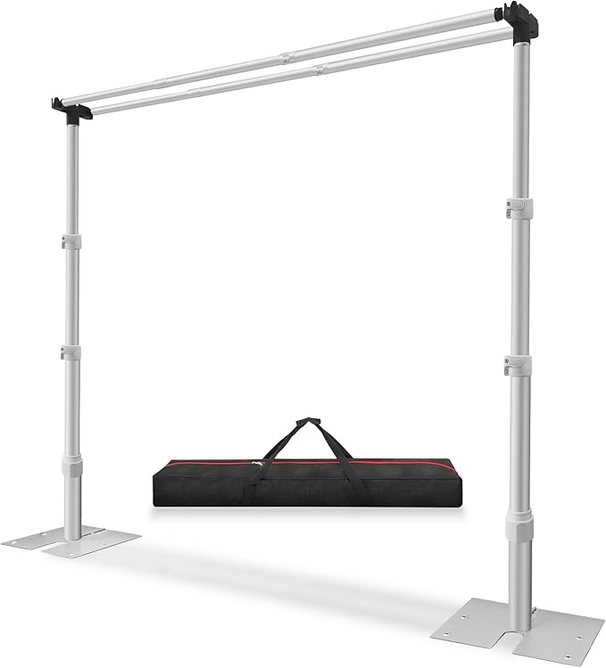 Jiang&Rong 10x10Ft Double Crossbar Backdrop Stand - Pipe and Drape Heavy Duty Adjustable Metal Frame with Drape Kit, Photographic Studio Backdrop Stand for Wedding, Birthday Party, Banquet Decorations